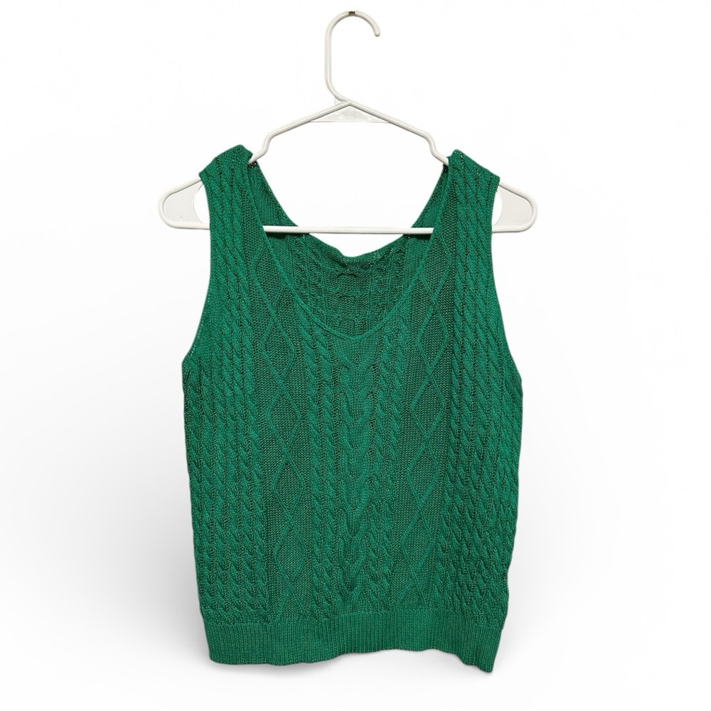 Handmade (Vintage?) Green Cable Knit Tank Top Estimated Size Medium